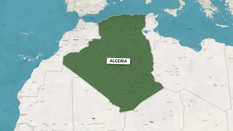 Borders of the state of Algeria on the map Stock Footage 336377450