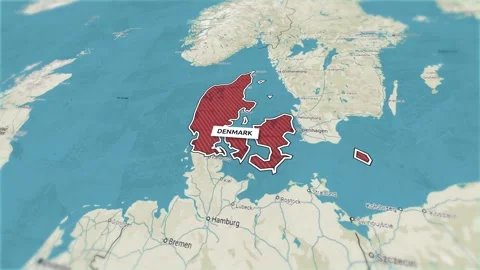 Borders of the state of Denmark on the map Stock Footage 298636205