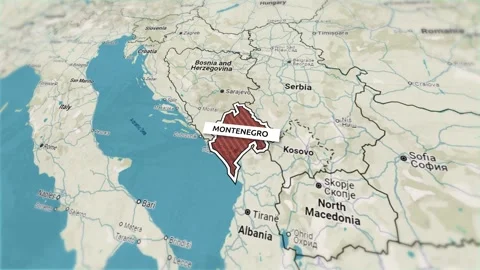 Borders of the state of Montenegro on the map Stock Footage 303768874