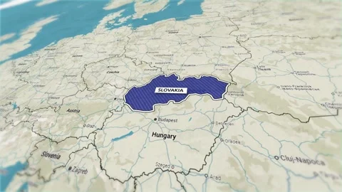 Borders of the state of Slovak Republic on the map Видео 301241367