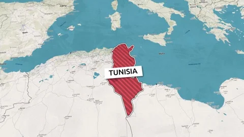 Borders of the state of Tunisia on the map Stock Footage 336054172