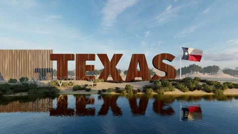 Borders in Texas,  flying flag on border wall being built Stock Footage 263511975