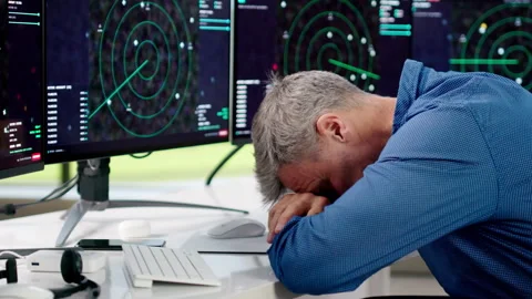 Bored Airport Traffic Controller Sleeping Stock Footage 328409344