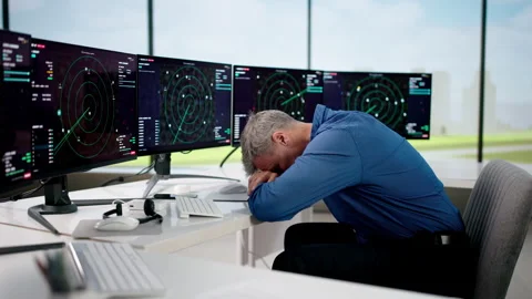 Bored Airport Traffic Controller Sleeping Stock Footage 328716598