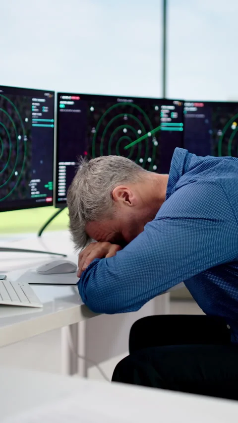Bored Airport Traffic Controller Sleeping Stock Footage 329687057