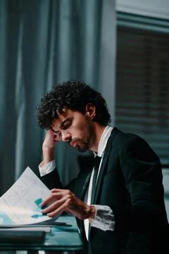 Bored Businessman Looking at Documents Stock Photos