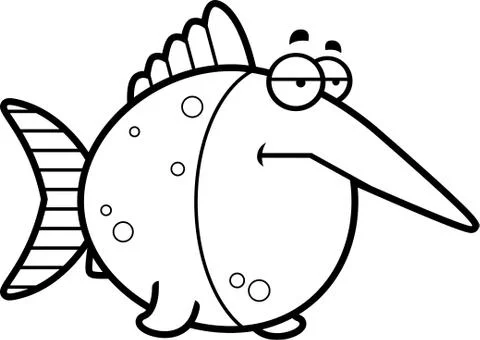 Bored Cartoon Swordfish Stock Illustration