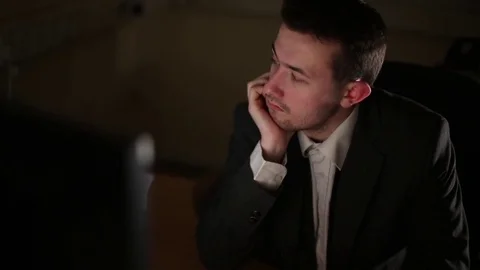 Bored Employee Pensive in Thought Stock Footage 72065004