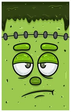 Bored Expression of Frankenstein Face Character Cartoon. Wallpaper, Cover, .. Stock Illustration