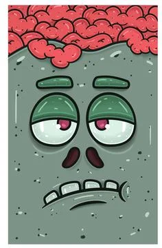 Bored Expression of Zombie Face Character Cartoon. Wallpaper, Cover, Label .. Stock Illustration