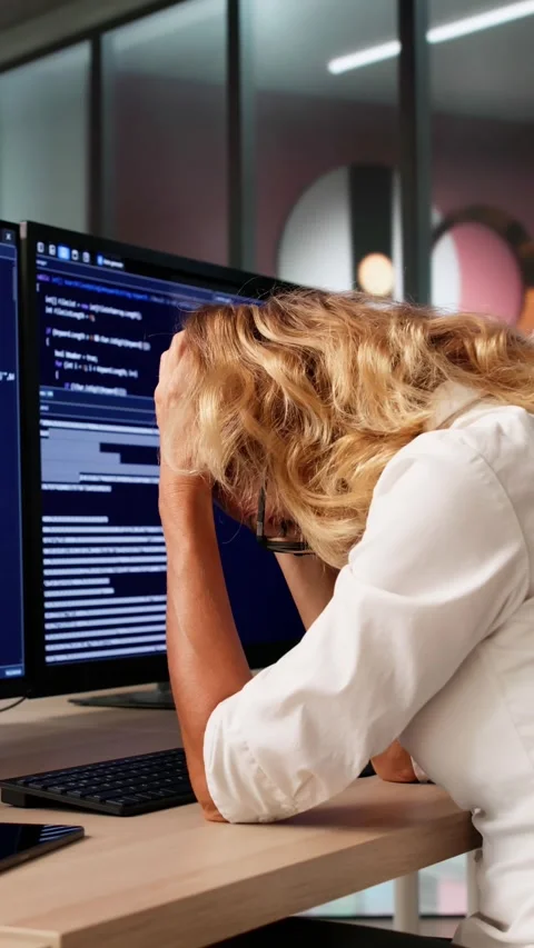 Bored Female Software Developer Web Programmer Stock Footage 318322368