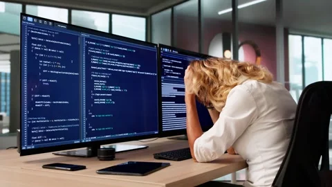 Bored Female Software Developer Web Programmer Stock Footage 319350879