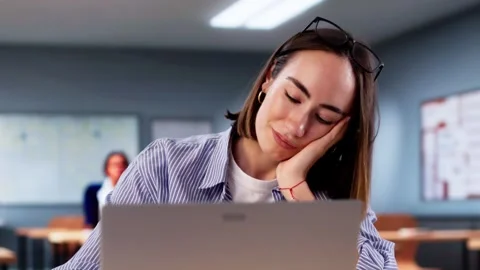 Bored Girl In Classroom Using Computer Technology 스톡 동영상 290172685