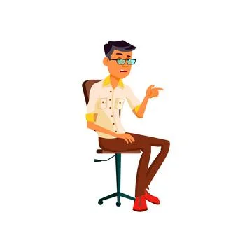 Bored korean guy explaining job responsibilities in office cartoon vector 库存插图