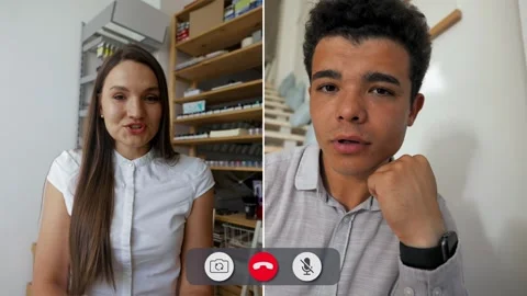 Bored man on split screen call with friend in simple setup Vídeos de archivo 326951153