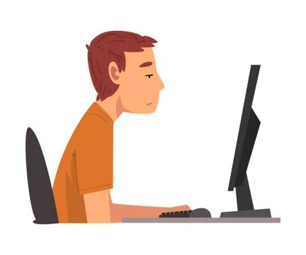 Bored Man Working with Computer, Lazy Male Clerk Procrastinating at Workplace Stock Illustration