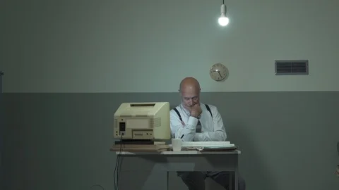 Bored office clerk staring at the computer screen Stock Footage 118077506