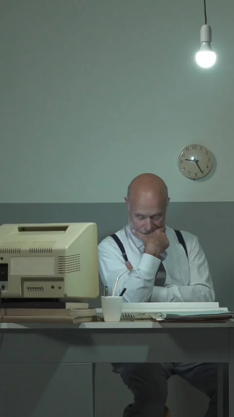 Bored office clerk staring at the computer screen Stock Footage 293680543
