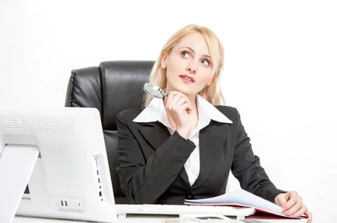 Bored office employee at work Stock Photos
