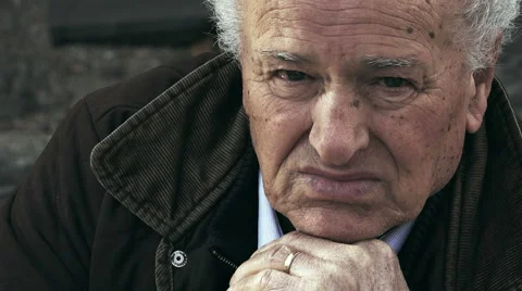 Bored old man, sad lonely elder portrait: 70s caucasian pensive man  Stock-Footage 58302485