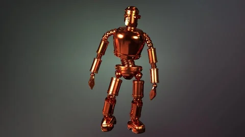 Bored Retro Steampunk Robot Loitering – Metallic Humanoid Android 3D Render Stock Footage 334713847
