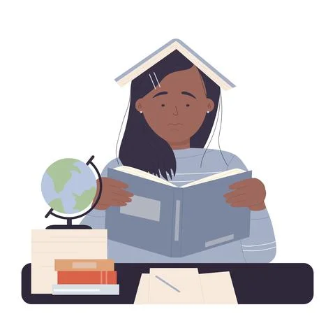 Bored sad student with book on head Stock Illustration