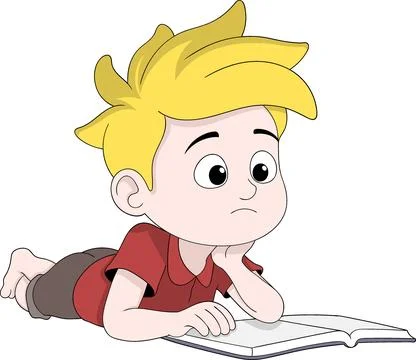 Bored School Boy Lying Down with Open Book Illustration Stock Illustration