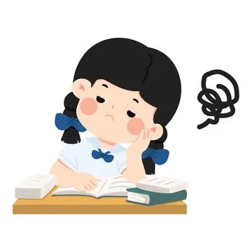 Bored Student Studying With Books Ilustração Stock