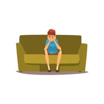 Bored young man sitting on the couch vector Illustration Stock Illustration