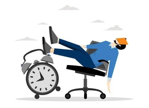 Boredom and sleepy work concept, laziness and delay of work to be done later. Stock Illustration