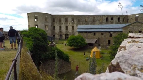 Borgholm castle tourists Stock Footage 78891094