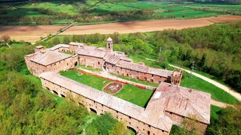 Borgo dei Salci flight 4K aerial drone orbit view Umbria Italy Stock Footage 186236926