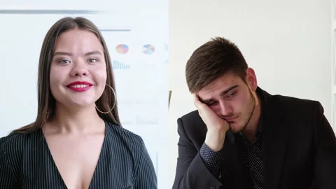 Boring interview video call tired colleague online Stock Footage 234600972