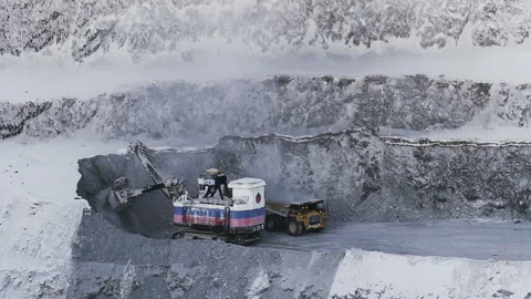 Boring machine is working in open-cast mine. Open pit mine coal mining, dumpers 스톡 동영상 168411622