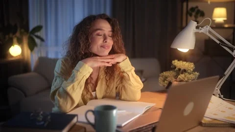 Boring tired young student freelancer falling asleep during study or work at Stock Footage 256158741