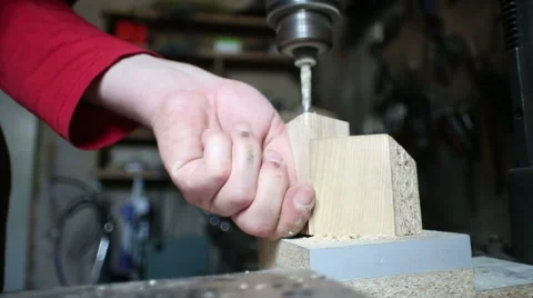 Boring of wooden workpiece Vídeo Stock 64986638