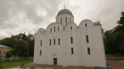 Boris and Gleb Cathedral at Springtime Landscape Architectural Heritage of Stock Footage 71631645