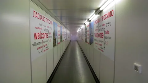 Borispol airport. exit from the plane to the pipe before passport control Stock-Footage 130495764