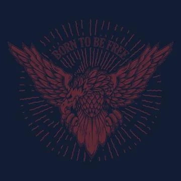 Born to be free. Eagle illustration on grunge background.  Design element for Stock Illustration