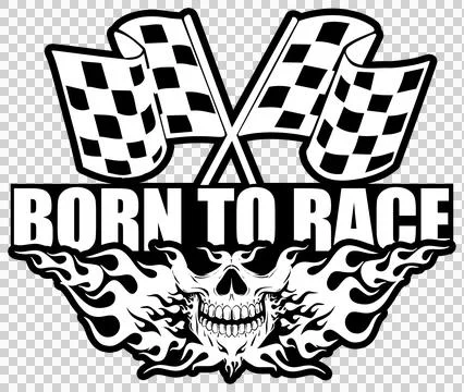 Born To Race - Racing Checked Flag Flaming Skull - Png Illustration Stock Illustration