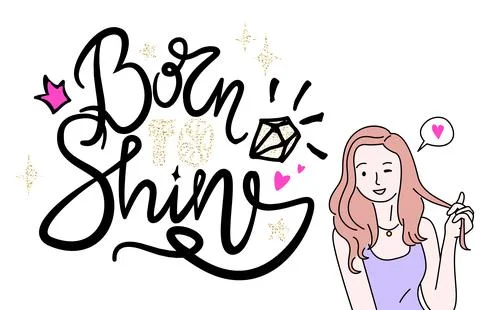 Born to shine graffiti poster with text, decor elements, girlish concept Stock Illustration