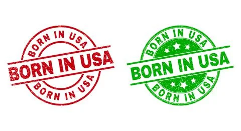 BORN IN USA Round Badges Using Grunge Surface Stock Illustration
