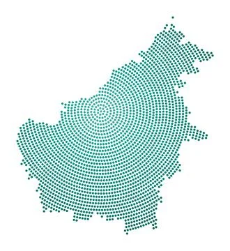 Borneo dotted map. Digital style shape of Borneo. Tech icon of the island w.. Illustrazione stock