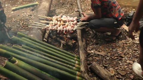 Borneo Jungle Lunch Fire Stock Footage 34464783