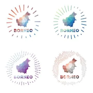 Borneo low poly sunburst set. Logo of island in geometric polygonal style. .. イラスト素材