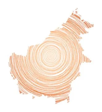 Borneo map filled with concentric circles. Sketch style circles in shape of.. Stock Illustration