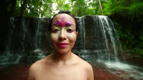 Borneo Rainforest Tribal Culture: Face Painting Stock Footage