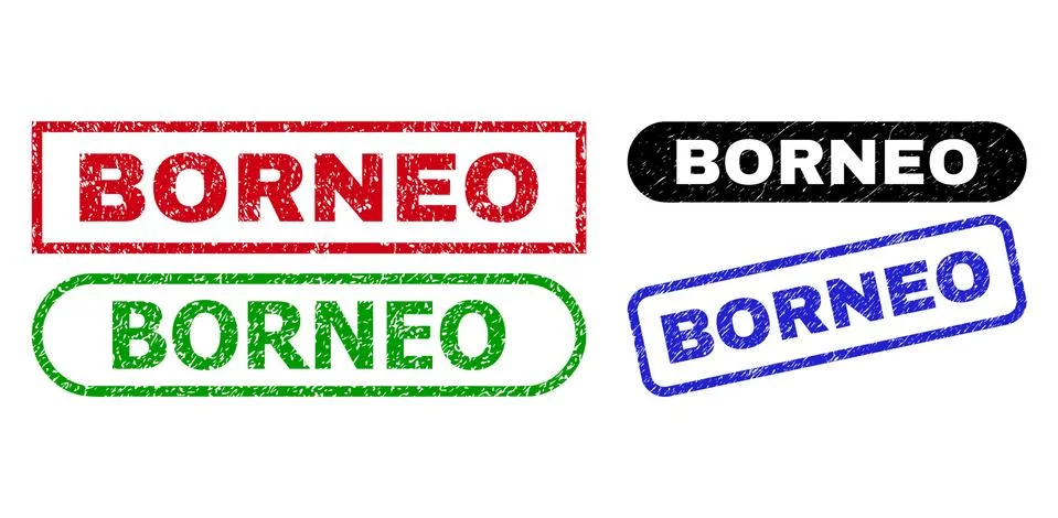 BORNEO Rectangle Seals with Unclean Texture Stock Illustration
