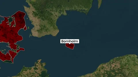 Bornholm highlighted on a map showing Danish islands video footage motion clip Vidéo 341957286
