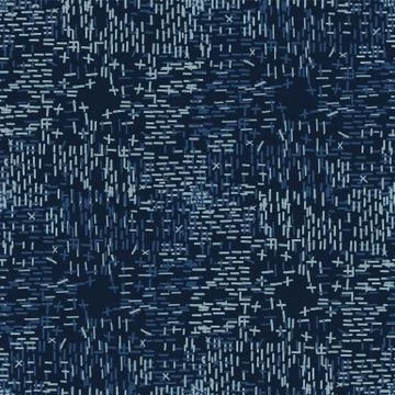 Boro Fabric Patch Kantha Vector Texture. Darning Embroidery Needlework Seamless Illustrazione stock